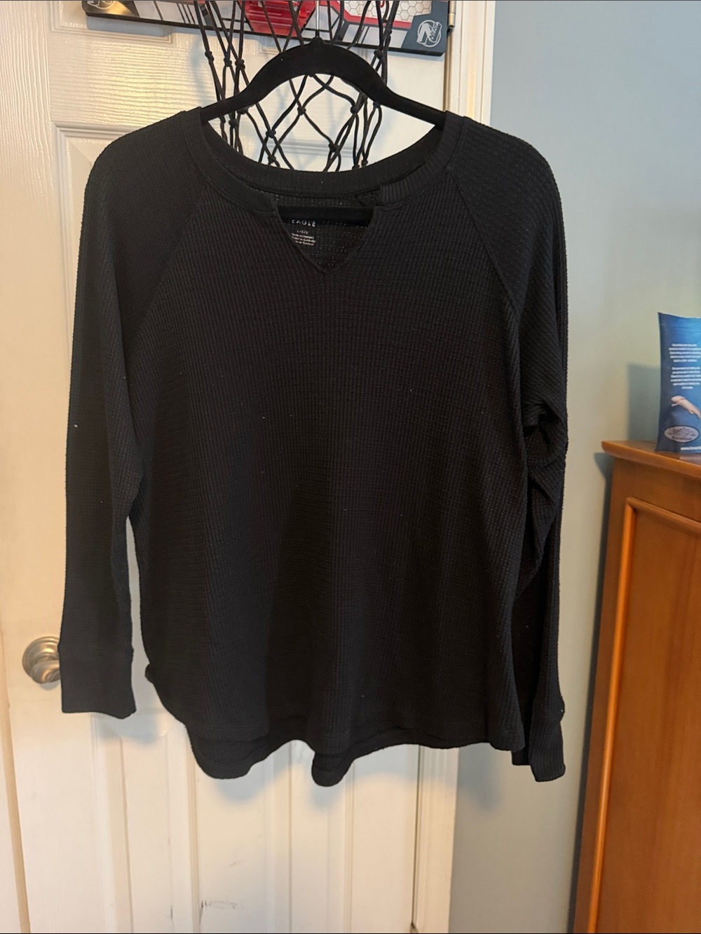 American Eagle Outfitters Black Waffle-Knit Crewneck Sweater